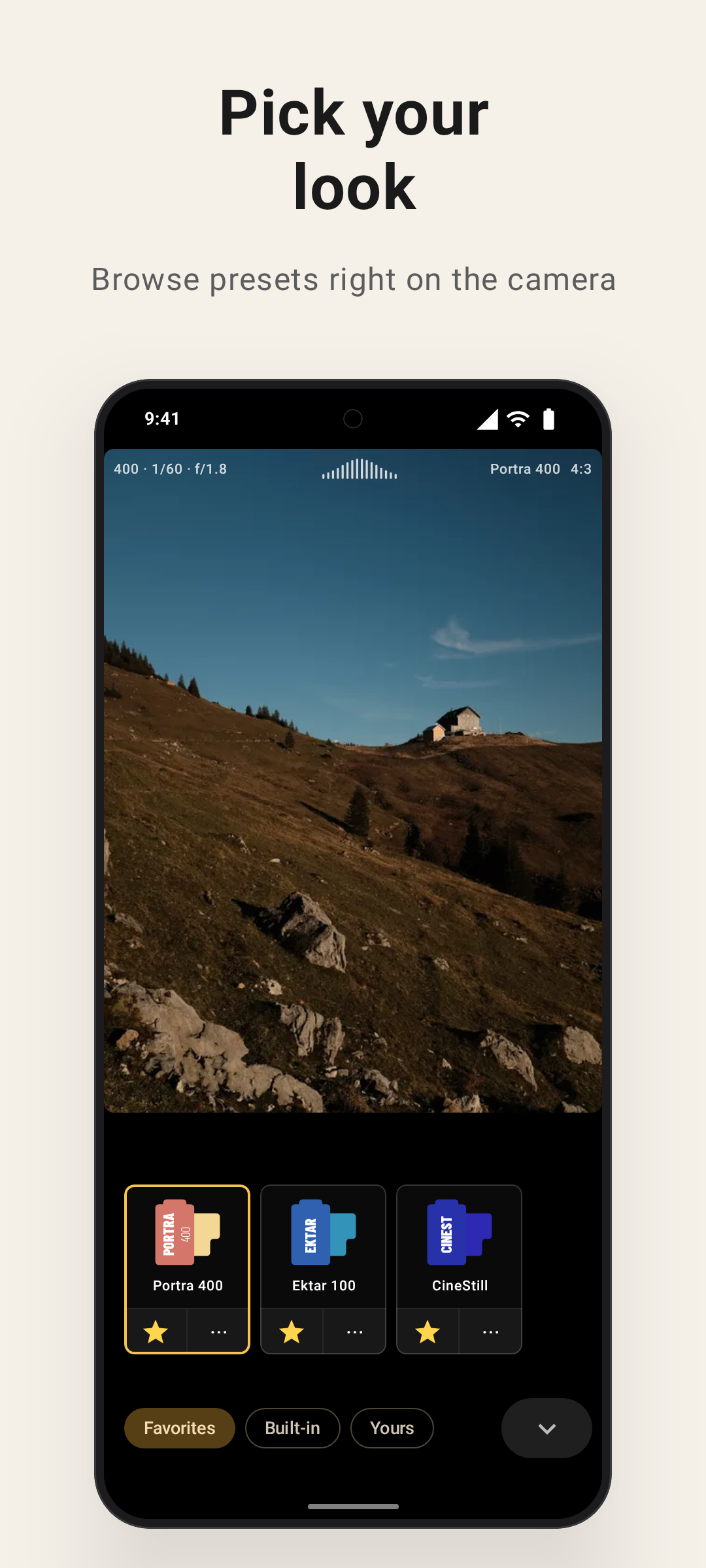Preset picker in the Lvma camera